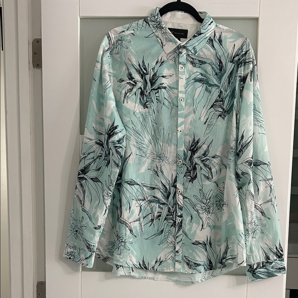 INC International Concepts Mint and Black Botanical Shirt